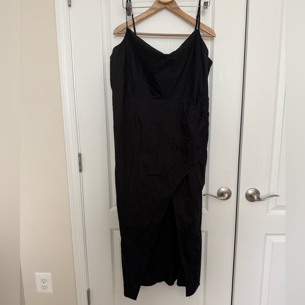 NWT ASOS Plus Size Black Cowl Neck Dress with Leg Slit- size 16 US